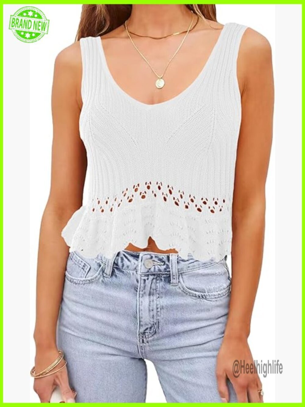 Crochet Crop Tank Top V-Neck Peplum Summer Sleeveless Vest